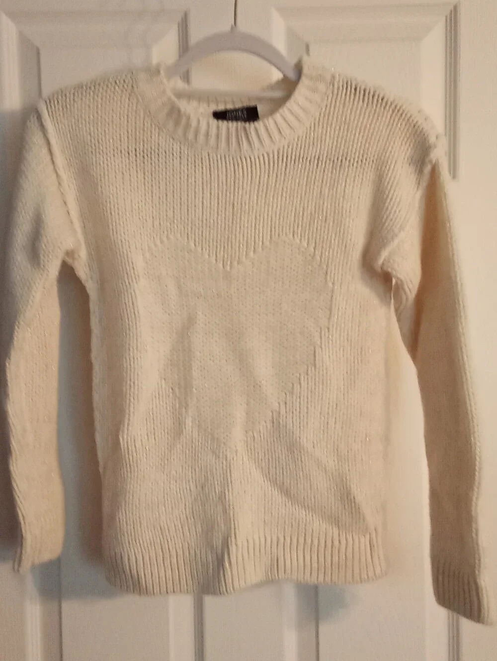 Jones New York Kids Cream Crewneck Sweater with Heart Detail Girls Size 14